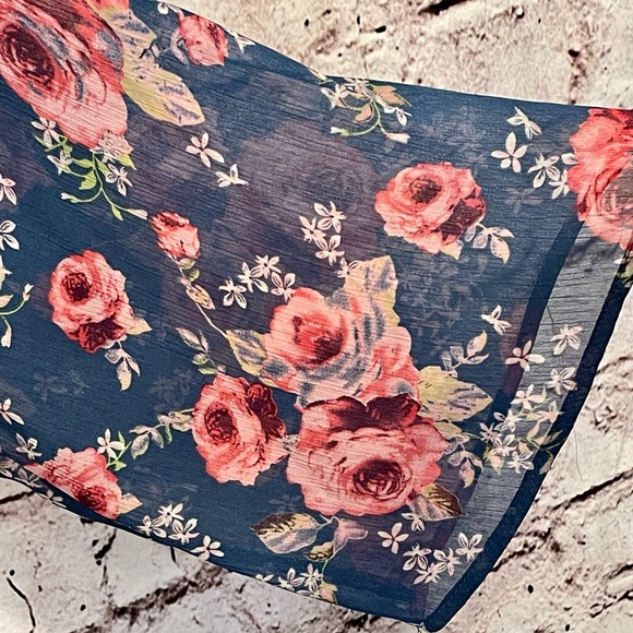 DECREE S/CH Floral Sheer Blouse Tie neck 3/4 Sleeve Flowy (D-16) - Picture 5 of 5